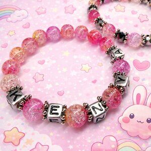 Custom Name Bracelet Set of 2 💖 Personalized Pink Beaded Bracelets Matching
